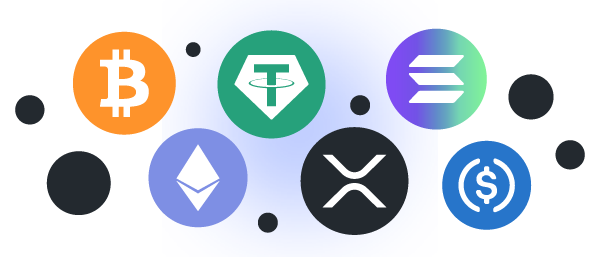 Logo cloud btc, eth, sol, usdc, usdt, xrp